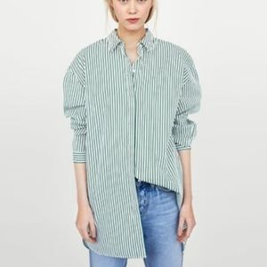 Zara Green Stripe Shirt Dress Size XS
